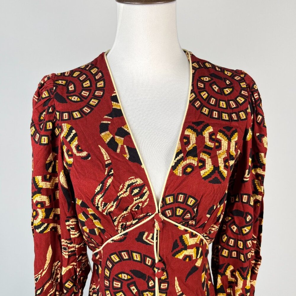 NWT FARM Rio Anthropologie Long Sleeves V-neck Snake Print Mini Dress Size XS - Picture 5 of 16